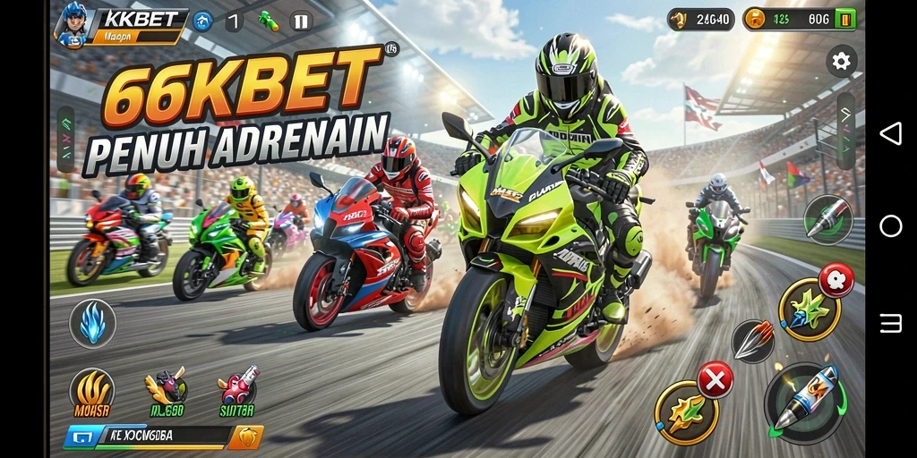 Screenshot 66KBET menampilkan balapan motor yang mendebarkan.
