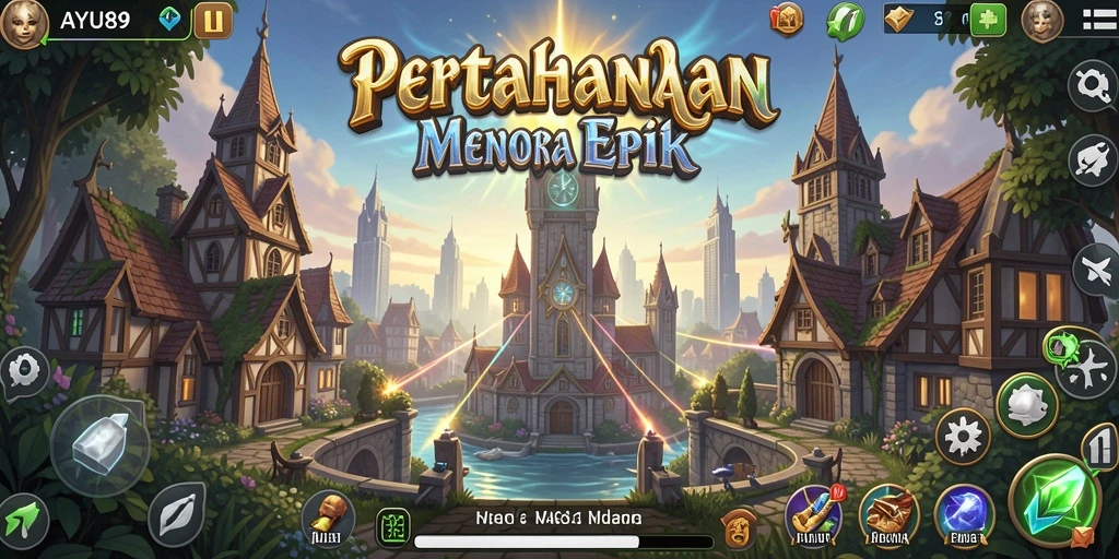 Screenshot utama AYU89 menunjukkan aksi seru game Tower Defense.