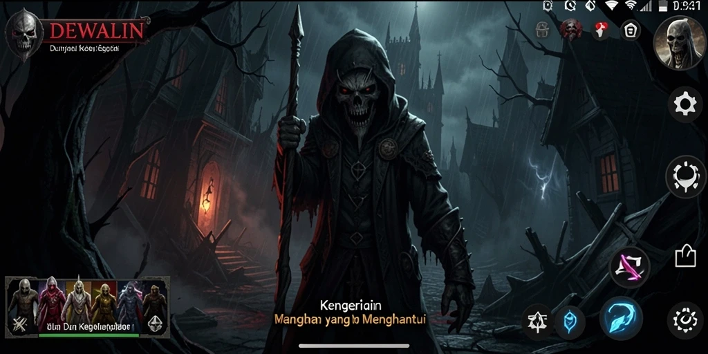 Tangkapan layar gameplay DEWALIN yang menampilkan suasana menyeramkan.