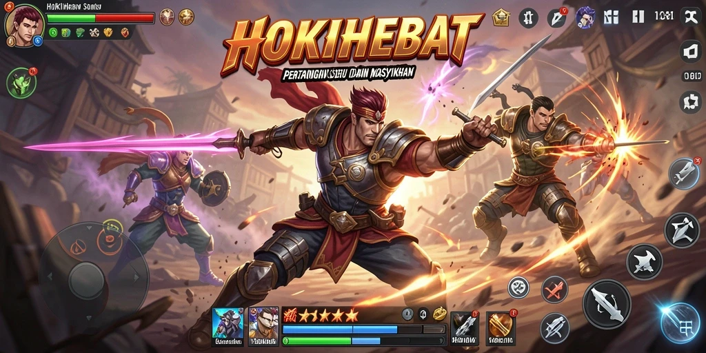 Screenshot HOKIHEBAT menampilkan pertarungan seru antara dua karakter dengan efek visual yang menakjubkan.