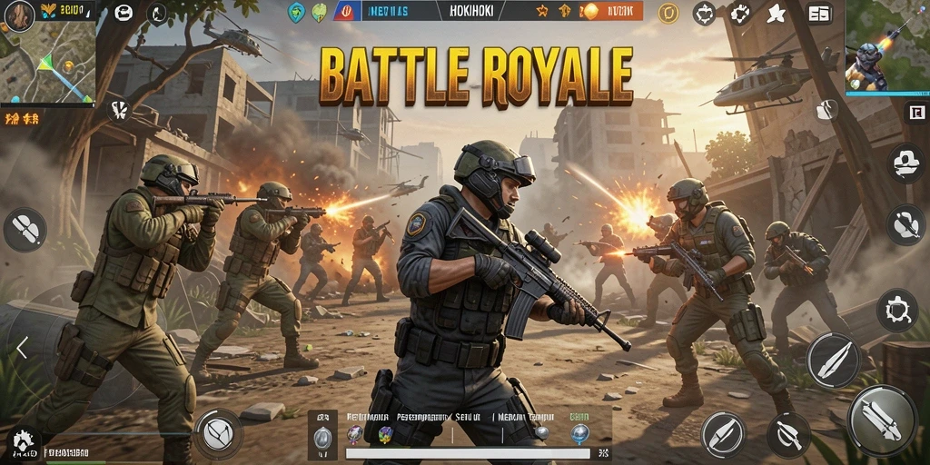 Tampilan gameplay menegangkan HOKIHOKI dalam pertempuran Battle Royale.