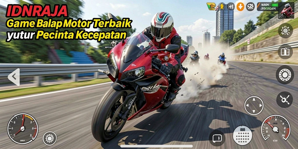 Screenshot gameplay <strong>IDNRAJA</strong> menampilkan serunya balapan motor di trek yang mendebarkan.