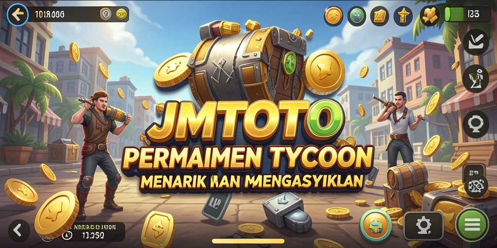 Tampilan screenshot utama JMTOTO yang menggambarkan gameplay mengelola bisnis.