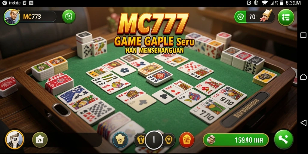 Tangkapan layar utama MC777 yang menunjukkan gameplay Gaple yang mengasyikkan.