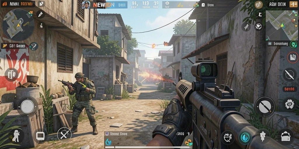 Screenshot gameplay NEWIDN yang menunjukkan aksi menegangkan dalam FPS.
