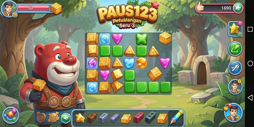 Screenshot gameplay PAUS123 yang menampilkan keseruan menyusun item Match-3.