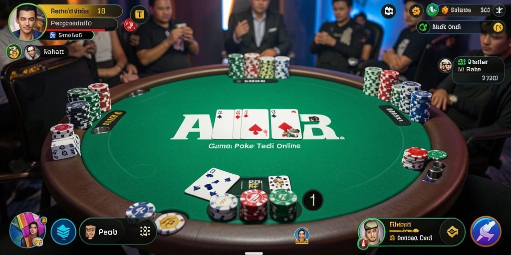 Tampilan layar permainan poker yang mendebarkan dan interaktif.