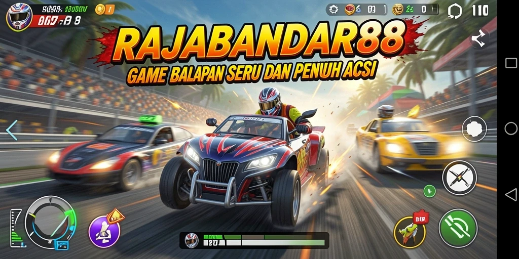 Tampilan gameplay RAJABANDAR88 dengan aksi balapan yang mendebarkan.