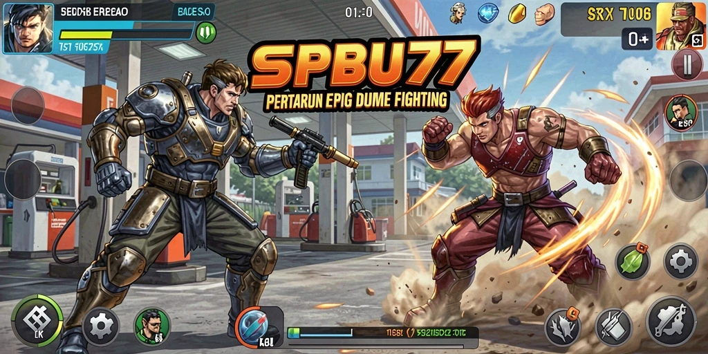 Tampilan gameplay <strong>SPBU77</strong> menampilkan aksi pertarungan yang seru dan dinamis.