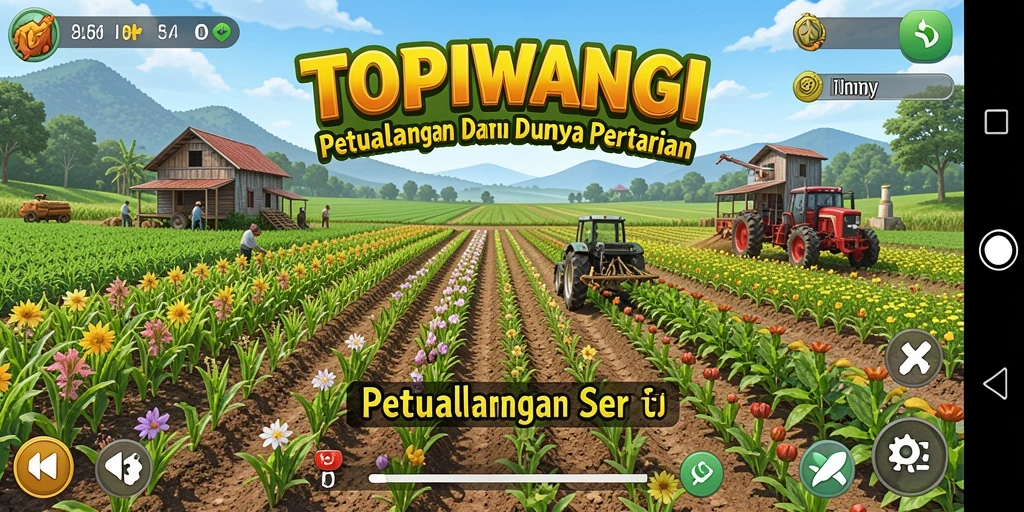 Tampilan gameplay seru dalam bertani dengan berbagai tanaman.